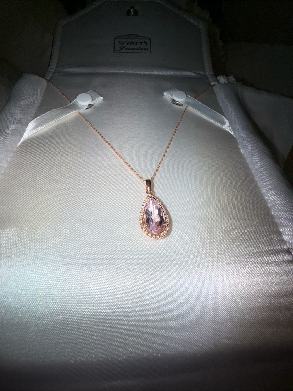 Custom Teardrop Rose Gold Kunzite and Diamond Pendant Necklace